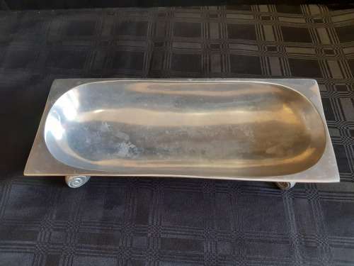 BEAUTIFUL ELONGATED SILVER METAL BOWL IN THE STYLE OF CARROL BOYES