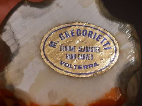 VINTAGE ALABASTER OWL FIGURINE BY M GREGORIETTI VOLTERRA FROM TUSCANY ITALY