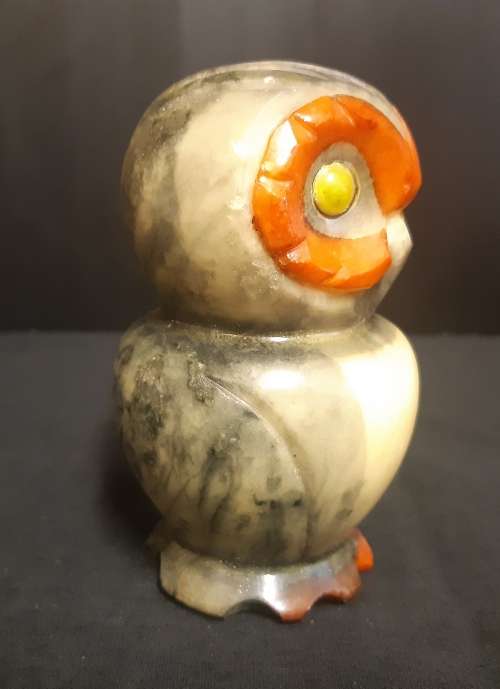 VINTAGE ALABASTER OWL FIGURINE BY M GREGORIETTI VOLTERRA FROM TUSCANY ITALY