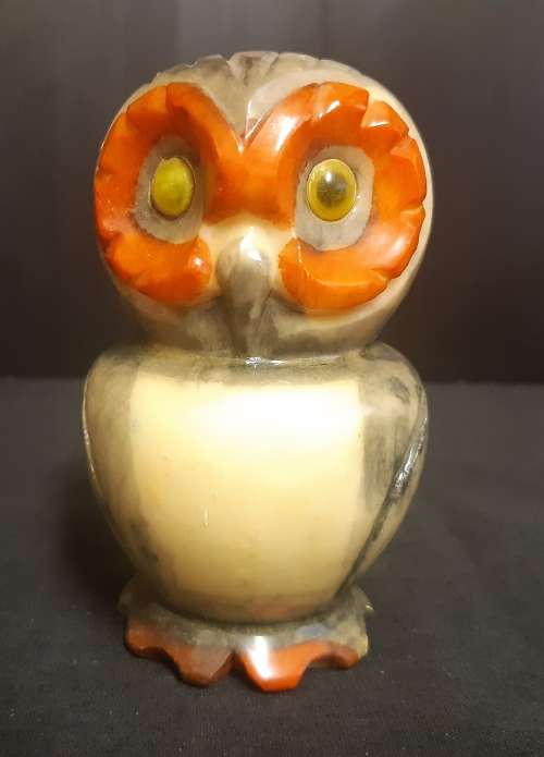 VINTAGE ALABASTER OWL FIGURINE BY M GREGORIETTI VOLTERRA FROM TUSCANY ITALY