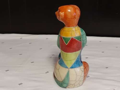 STUNNING VINTAGE RAKU POTTERY MEERKAT AND PUP IN VIVID COLOURS