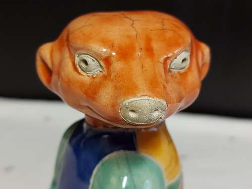 STUNNING VINTAGE RAKU POTTERY MEERKAT AND PUP IN VIVID COLOURS