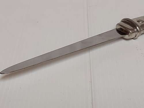 CARROLL BOYES FUNCTIONAL ART:  VINTAGE EARLY DESIGN PEWTER AND STAINLESS STEEL LETTER OPENER