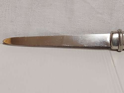 CARROLL BOYES FUNCTIONAL ART:  VINTAGE EARLY DESIGN PEWTER AND STAINLESS STEEL LETTER OPENER