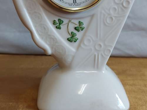 VINTAGE RARE HAND CRAFTED DONEGAL PARIAN IRISH CHINA HARP SHAPED MANTEL CLOCK, NOT TESTED