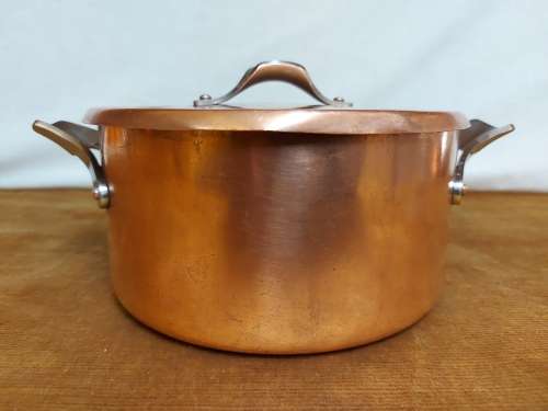 GREAT FIND!  VINTAGE GEORG JENSEN TAVERNA DESIGN SOLID, THICK COPPER POT WITH A SILVER LINING
