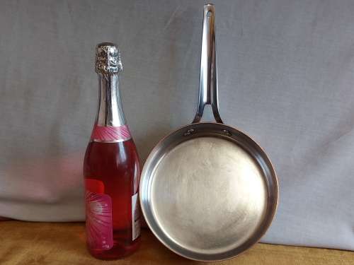 VINTAGE GEORG JENSEN TAVERNA DESIGN SOLID COPPER STRAIGHT SIDED SKILLET WITH A SILVER LINING