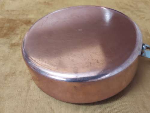 VINTAGE GEORG JENSEN TAVERNA DESIGN SOLID COPPER STRAIGHT SIDED SKILLET WITH A SILVER LINING