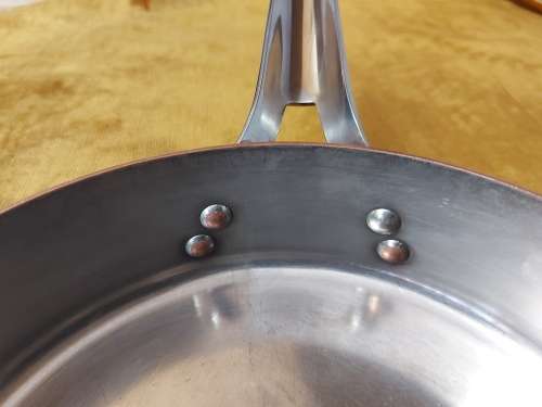 VINTAGE GEORG JENSEN TAVERNA DESIGN SOLID COPPER STRAIGHT SIDED SKILLET WITH A SILVER LINING