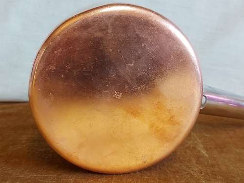 VINTAGE GEORG JENSEN TAVERNA DESIGN SOLID, THICK COPPER PAN HANDLE POT WITH A SILVER LINING