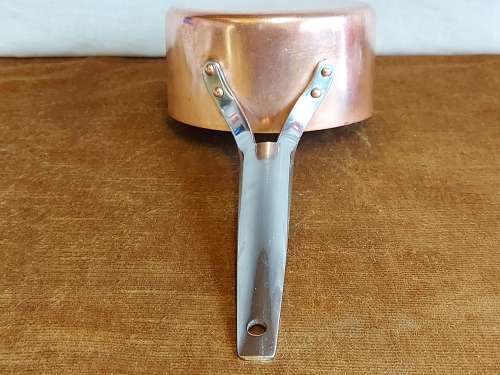 VINTAGE GEORG JENSEN TAVERNA DESIGN SOLID, THICK COPPER PAN HANDLE POT WITH A SILVER LINING
