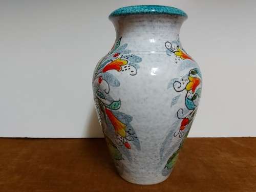 BEAUTIFULLY ADORNED MADE IN ITALY VINTAGE ART POTTERY VASE WITH AN AWESOME RAISED FLORAL DESIGN