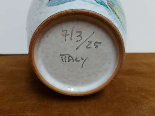 BEAUTIFULLY ADORNED MADE IN ITALY VINTAGE ART POTTERY VASE WITH AN AWESOME RAISED FLORAL DESIGN