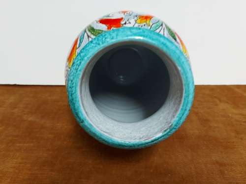 BEAUTIFULLY ADORNED MADE IN ITALY VINTAGE ART POTTERY VASE WITH AN AWESOME RAISED FLORAL DESIGN