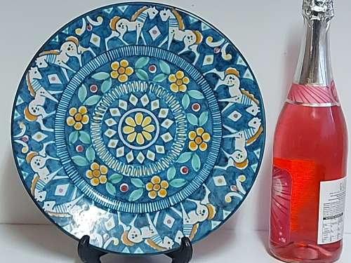 BEAUTIFUL VINTAGE MID-CENTURY V PINTO VIETRI MADE IN ITALY PLATE - STUNNING FLORAL AND EQUINE DESIGN