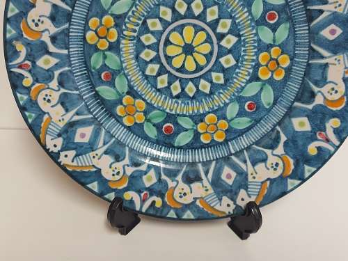 BEAUTIFUL VINTAGE MID-CENTURY V PINTO VIETRI MADE IN ITALY PLATE - STUNNING FLORAL AND EQUINE DESIGN