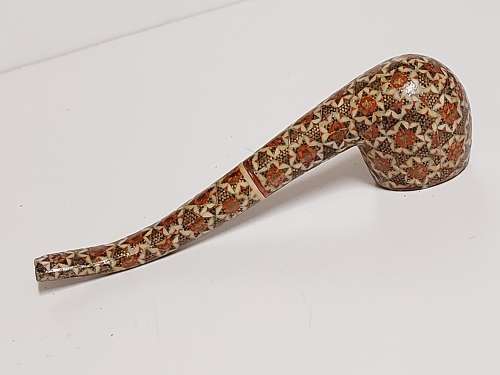 GREAT FIND! PERSIAN MARQUETRY KHATAM KARI HIGHLY DECORATED TOBACCO PIPE