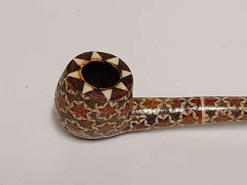 GREAT FIND! PERSIAN MARQUETRY KHATAM KARI HIGHLY DECORATED TOBACCO PIPE