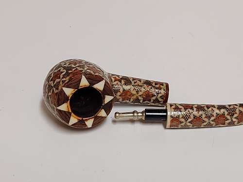 GREAT FIND! PERSIAN MARQUETRY KHATAM KARI HIGHLY DECORATED TOBACCO PIPE