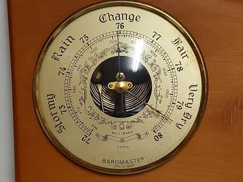 BAROMASTER MADE IN FRANCE WOOD AND BRASS BAROMETER AND THERMOMETER