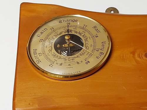 BAROMASTER MADE IN FRANCE WOOD AND BRASS BAROMETER AND THERMOMETER