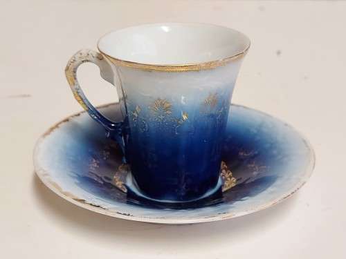 AWESOME RARE VINTAGE VICTORIA AUSTRIA FLOW BLUE CUP AND SAUCER