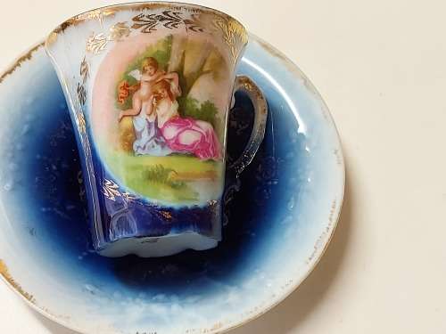 AWESOME RARE VINTAGE VICTORIA AUSTRIA FLOW BLUE CUP AND SAUCER