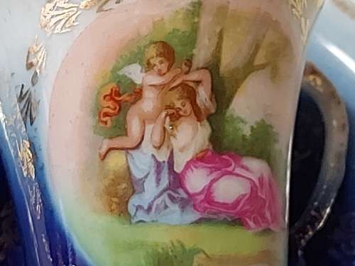 AWESOME RARE VINTAGE VICTORIA AUSTRIA FLOW BLUE CUP AND SAUCER