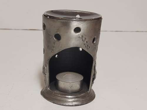 BEAUTIFUL SILVER METAL AROMATHERAPY BURNER, SOLID AND HEAVY AND WITH A GLASS CANDLE RING ON TOP