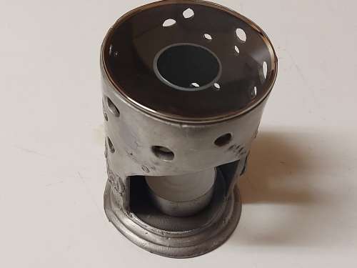 BEAUTIFUL SILVER METAL AROMATHERAPY BURNER, SOLID AND HEAVY AND WITH A GLASS CANDLE RING ON TOP