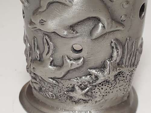 BEAUTIFUL SILVER METAL AROMATHERAPY BURNER, SOLID AND HEAVY AND WITH A GLASS CANDLE RING ON TOP