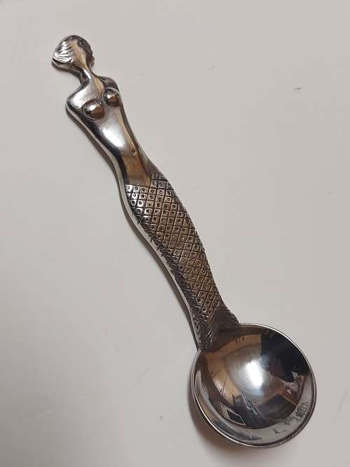 VINTAGE CARROL BOYES FUNCTIONAL ART PEWTER AND STAINLESS SUGAR SPOON