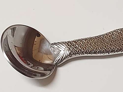 VINTAGE CARROL BOYES FUNCTIONAL ART PEWTER AND STAINLESS SUGAR SPOON