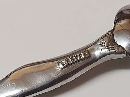 VINTAGE CARROL BOYES FUNCTIONAL ART PEWTER AND STAINLESS SUGAR SPOON