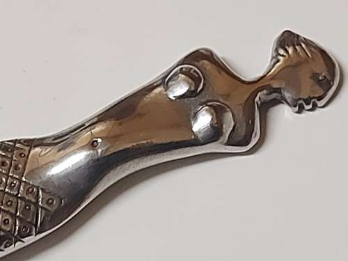 VINTAGE CARROL BOYES FUNCTIONAL ART PEWTER AND STAINLESS SUGAR SPOON