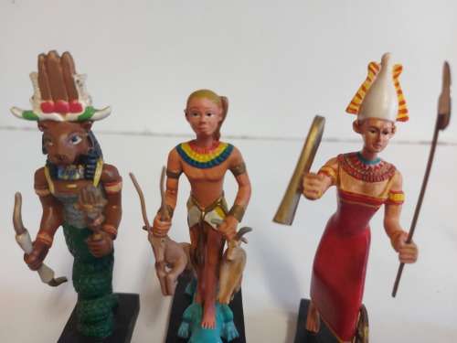 SET OF SIX MINIATURE MODELS OF ANCIENT EGYPTIANS,HI DEITIES