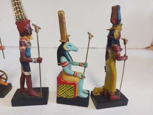 SET OF SIX MINIATURE MODELS OF ANCIENT EGYPTIANS,HI DEITIES