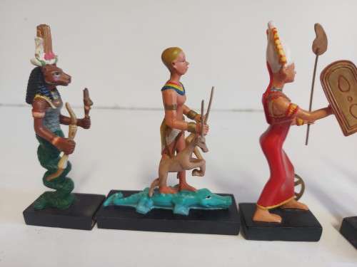 SET OF SIX MINIATURE MODELS OF ANCIENT EGYPTIANS,HI DEITIES