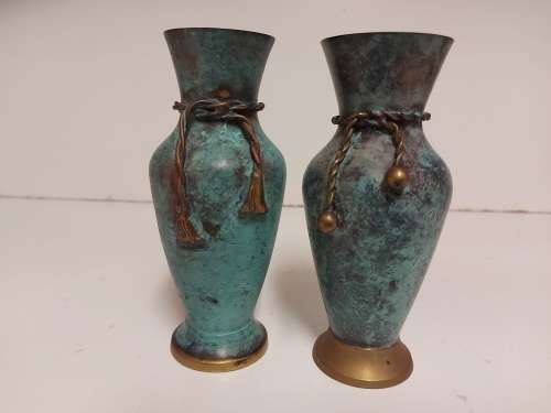 STUNNING VINTAGE PAIR OF PATINATED BRASS VASES