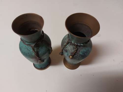 STUNNING VINTAGE PAIR OF PATINATED BRASS VASES