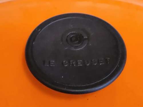 LARGE LE CREUSET FRANCE ENAMELED CAST IRON LIDDED OVEN DISH, MARKED G