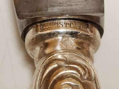 SET OF FIVE VINTAGE CHRISTOFLE SILVER PLATED ORNATELY DESIGNED DINNER KNIVES WITH WMF BLADES