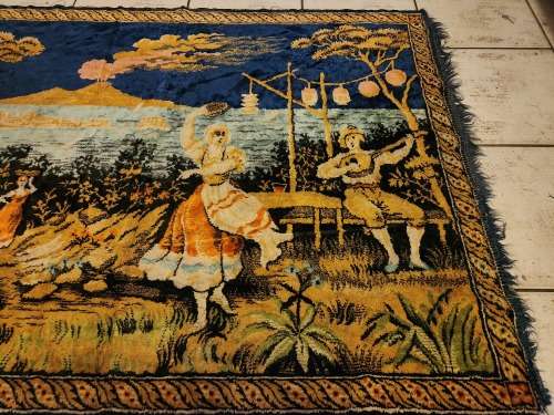 VINTAGE SILK TAPESTRY WALL HANGING, MEASURING 1.42 METRE X 92 CM