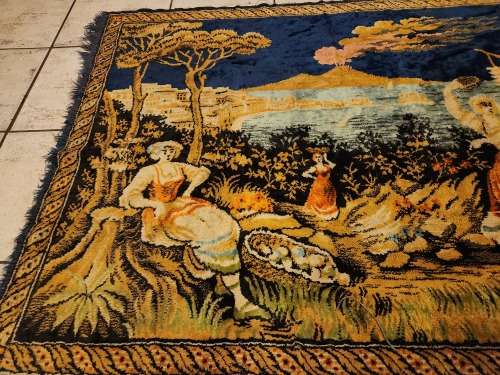 VINTAGE SILK TAPESTRY WALL HANGING, MEASURING 1.42 METRE X 92 CM