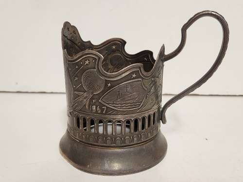 GREAT FIND! 1917-1967 RUSSIAN SILVER METAL USSR SPACE PODSTAKANNIK MHU U 2P59K GLASS HOLDER
