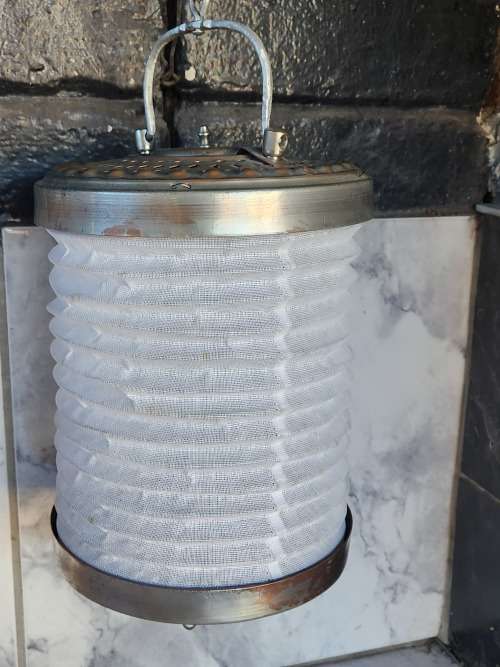 AWESOME FIND! VINTAGE PERSIAN OTTOMAN COPPER AND CONCERTINA CLOTH CANDLE LANTERN