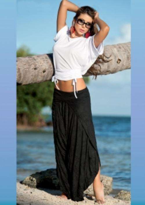 SEXY FLOWING BLACK BEACH PANTS WITH WHITE TOP