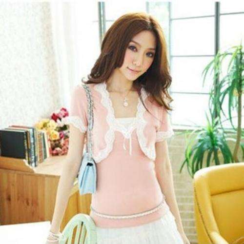 PINK TWO PIECE WITH WHITE LACE -  SMALL