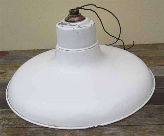 OLD WHITE ENAMEL STATION LAMP SHADE - 455mm DIAMETER