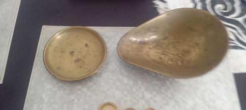 Antique Vintage Brass Set of Weighing Scale Pans plus Weights